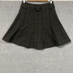 Nau Gray Plaid Skirt 4 A-Line Mini Wool Blend Belted Dark Academia Preppy